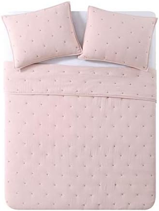 BOURINA Embroidery Quilt Set - 3-Piece Star Design Flesh Pink