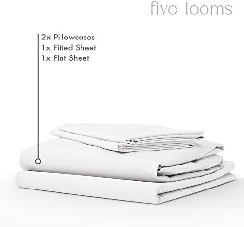 Five Looms 4 Piece Percale Cotton Sheet Set Full Size White