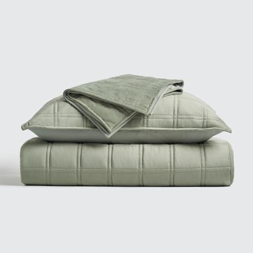 EVERGRACE Velvet Quilt Set 3 Pieces King Size Sage Green
