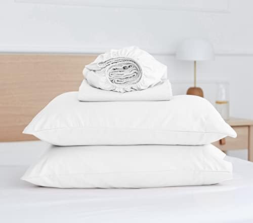 Five Looms 4 Piece Percale Cotton Sheet Set Full Size White