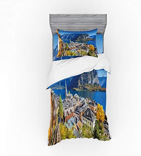 Ambesonne Fall Bedding Set with Hallstatt Landscape Print