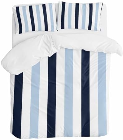 ZOE GARDEN Blue Vertical Stripes Duvet Cover Queen Set 1