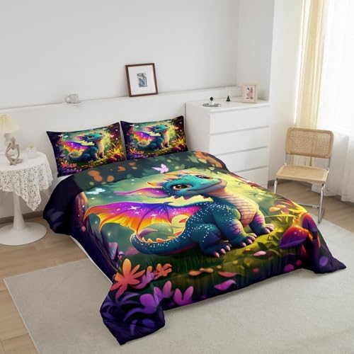 Castle Fairy Cute Dragon Comforter Set Twin Size Fantasy Bedding