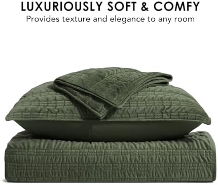 EVERGRACE Velvet Quilt Set Olive Green