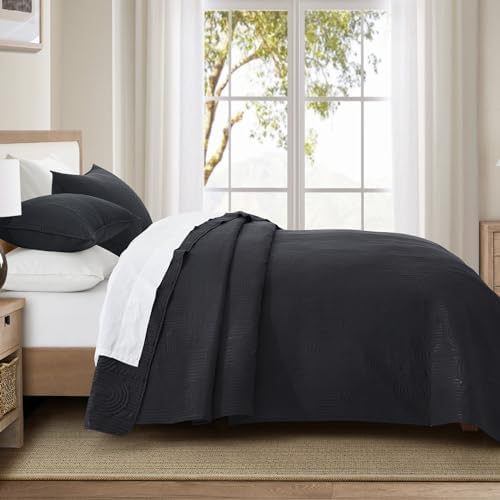 Lavsiry King Size Quilt with Pillow Shams - Black 106x96