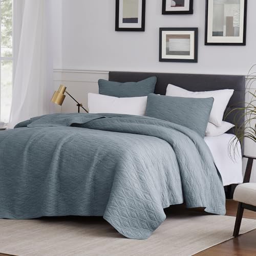 Palassio Blue Cotton Quilt Twin Set with Pillow Sham