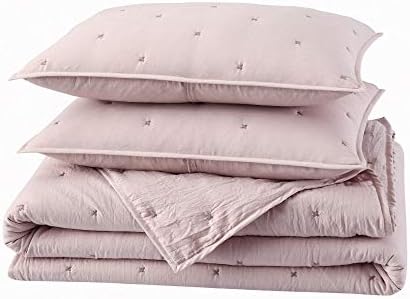BOURINA Embroidery Quilt Set - 3-Piece Star Design Flesh Pink