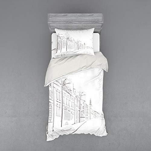 Ambesonne City Bedding Set Dust White Twin Size