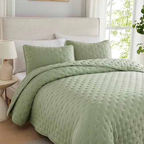 WDCOZY Sage Green Cloud Cal King Quilt Set