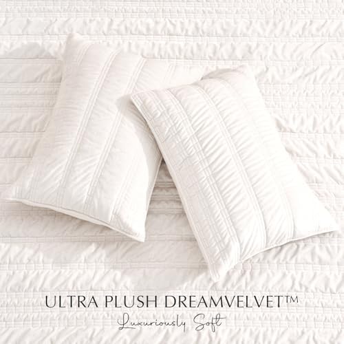 EVERGRACE Velvet Quilt Set Queen Size Ivory White 1