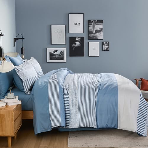 Blue Comforter Set Queen Size Boho Striped Kids Bedding
