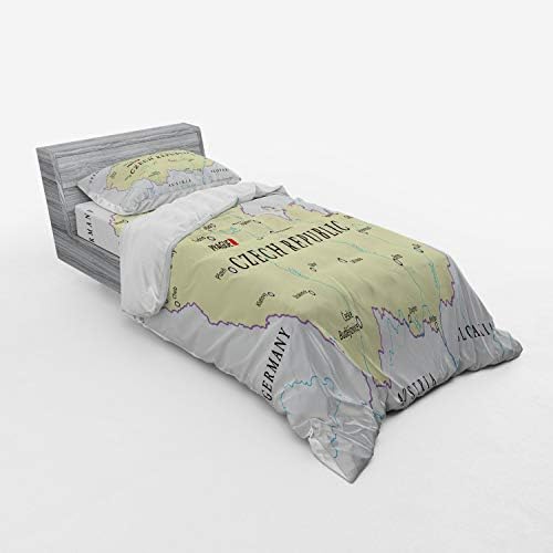 Ambesonne Prague Duvet Cover Set Grey Beige Pale Blue