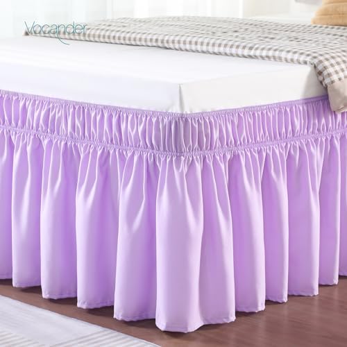 Vocander Purple Twin Bed Skirt 14 Drop with Elastic Ruffles