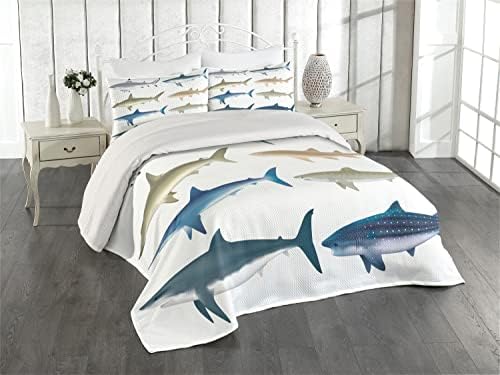 Lunarable Shark Coverlet Set Queen Size Blue Grey 1