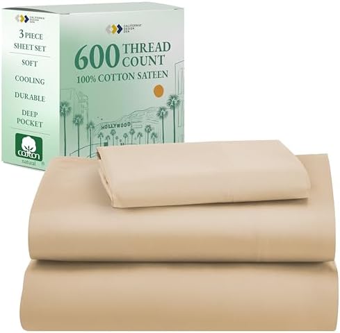 California Design Den Twin Bed Sheet Set 600 Thread Count Cotton Sateen