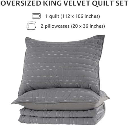 KASENTEX Velvet Quilt Set 3 Piece Oversize King 1