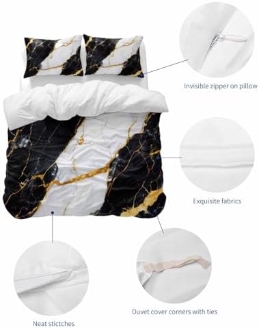 ZOE GARDEN Black Marble Duvet Cover Set 3 Pieces