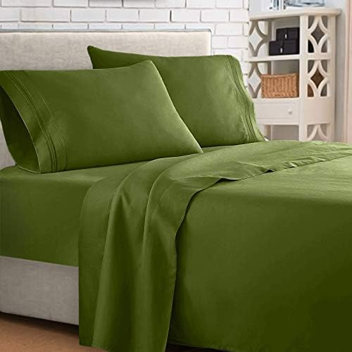 Clara Clark Supreme 1500 4pc Queen Bed Sheet Set - Calla Green