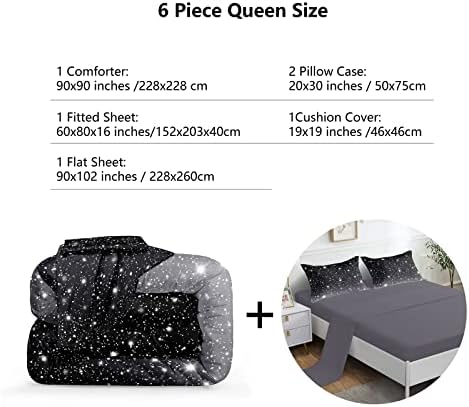 ROWADALO Galaxy Starry 6Pcs Comforter Set Queen Size