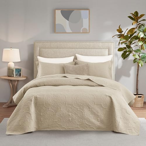 CHIXIN California King Quilt Set - Damask Paisley Coverlet with Ultrasonic Quilting