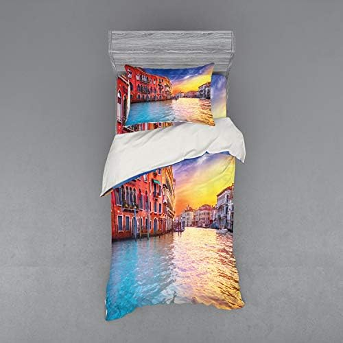 Ambesonne Italian Duvet Cover Set Twin XL Size Blue and Orange