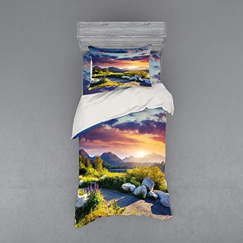 Ambesonne Nature Duvet Cover Set - Fern Green Blue Lilac