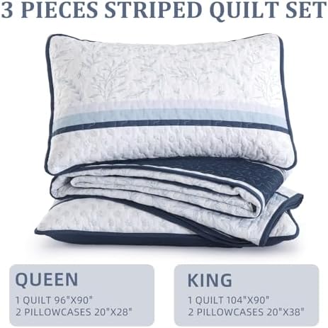 DJY Striped Quilt Set King Size 3 Piece