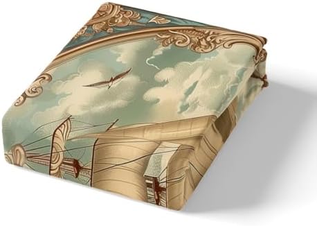 Manfei Nautical Kids Fitted Sheet Set - Blue Beige Ocean Adventure