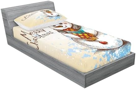 Ambesonne Snowman Fitted Sheet Pillow Set TwinXL