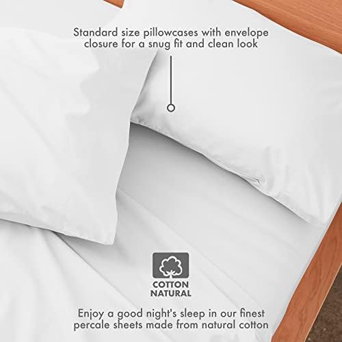 Five Looms 4 Piece Percale Cotton Sheet Set Full Size White