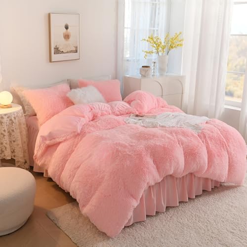 Litanika Pink Fluffy Comforter Queen Set