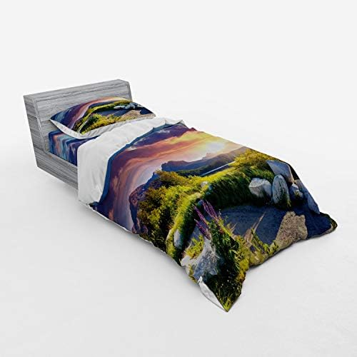Ambesonne Nature Duvet Cover Set - Fern Green Blue Lilac