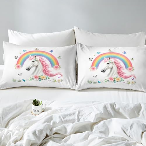 jejeloiu Rainbow Horse Duvet Cover Set