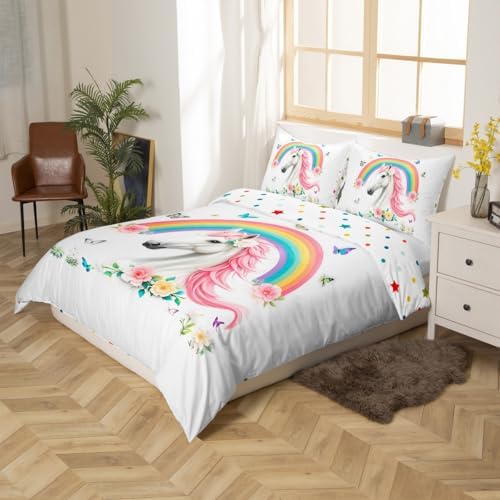 jejeloiu Rainbow Horse Duvet Cover Set
