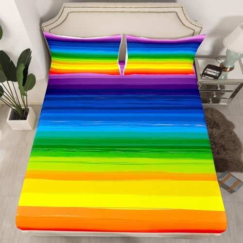Feelyou Gradient Rainbow Stripes Bed Sheet Set 4Pcs King Size