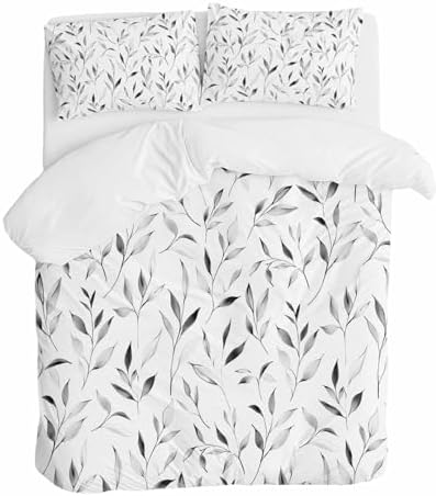 ZOE GARDEN Gray Leaf Bed Duvet Cover Queen Set