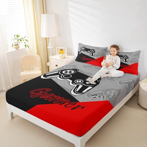 Feelyou Kids Gamer Bed Sheet Set Red Black King