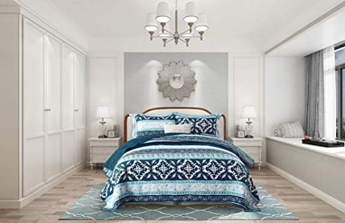 NEWLAKE Reversible Patchwork Quilt Set Boho Chic Queen Size