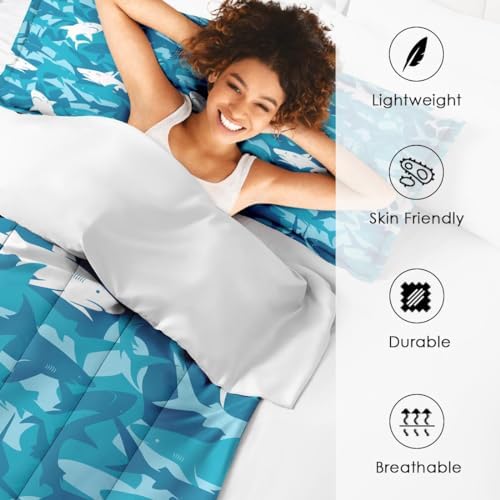 Blue Shark Fish Comforter Set 3 Piece