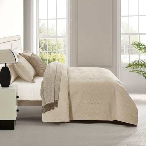 CHIXIN California King Quilt Set - Damask Paisley Coverlet with Ultrasonic Quilting