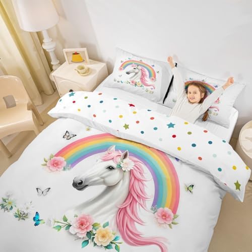 jejeloiu Rainbow Horse Duvet Cover Set