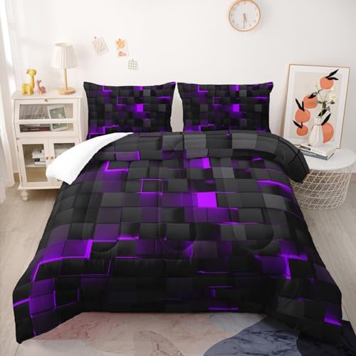 Nttopship Geometric Violet Comforter Set 3 Piece Queen Size