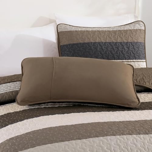 Dinjoy King Size Quilt Set Light Brown 3 Piece Boho Bedding