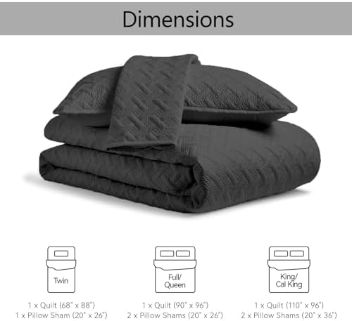FLYMME King Size Quilt Bedding Set Black