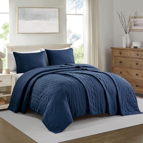 BOURINA Ultrasonic 3-Piece KingCK Quilt Set - Navy