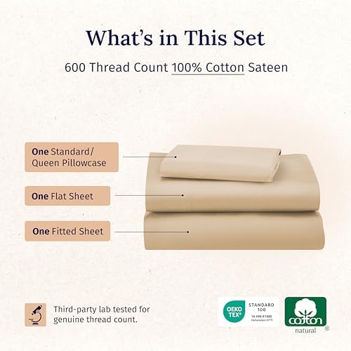 California Design Den Twin Bed Sheet Set 600 Thread Count Cotton Sateen