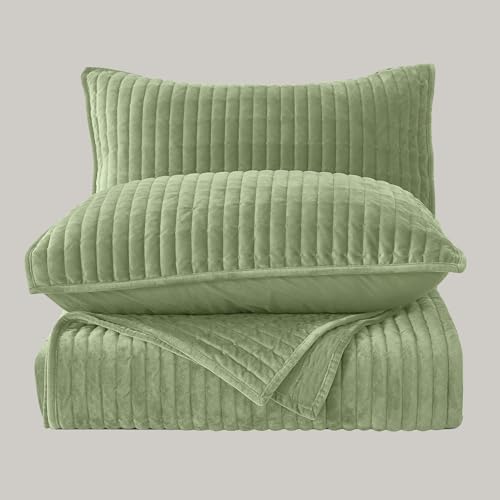 SHALALA Velvet Quilt Set King Size Vertical Striped