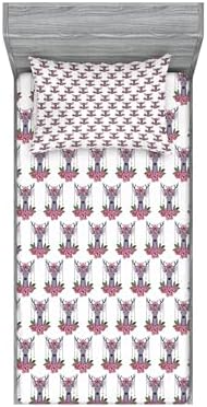 Ambesonne Deer Head Sheet Pillow Sham Set Mauve Coral Green