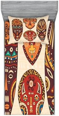 Ambesonne Tribal Fitted Sheet Pillow Sham Set - Multicolor