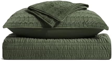 EVERGRACE Velvet Quilt Set Olive Green